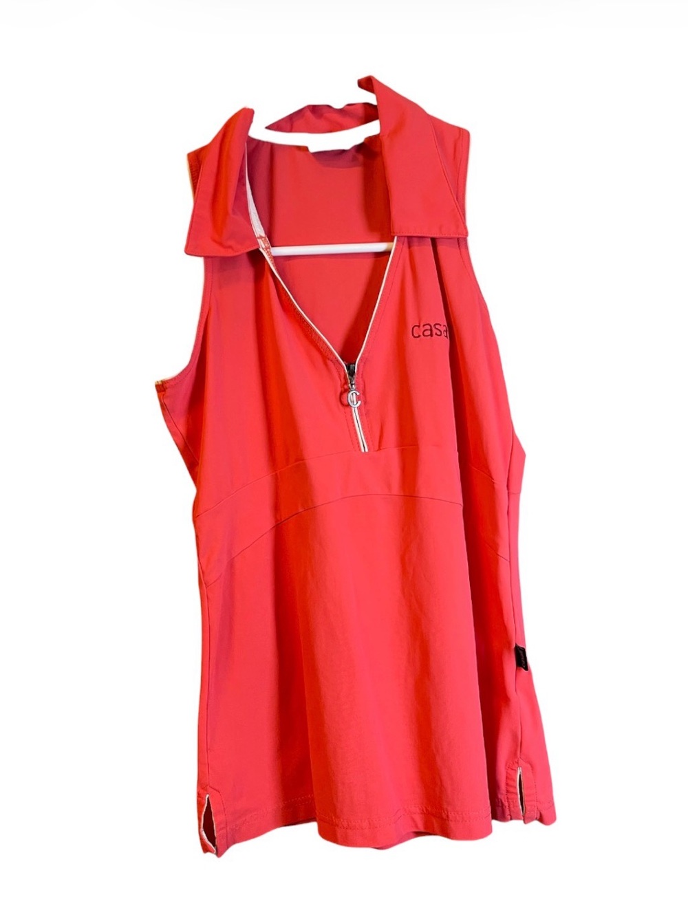 CASALL Sleeveless Zip-Front Active Tank in Bright Coral